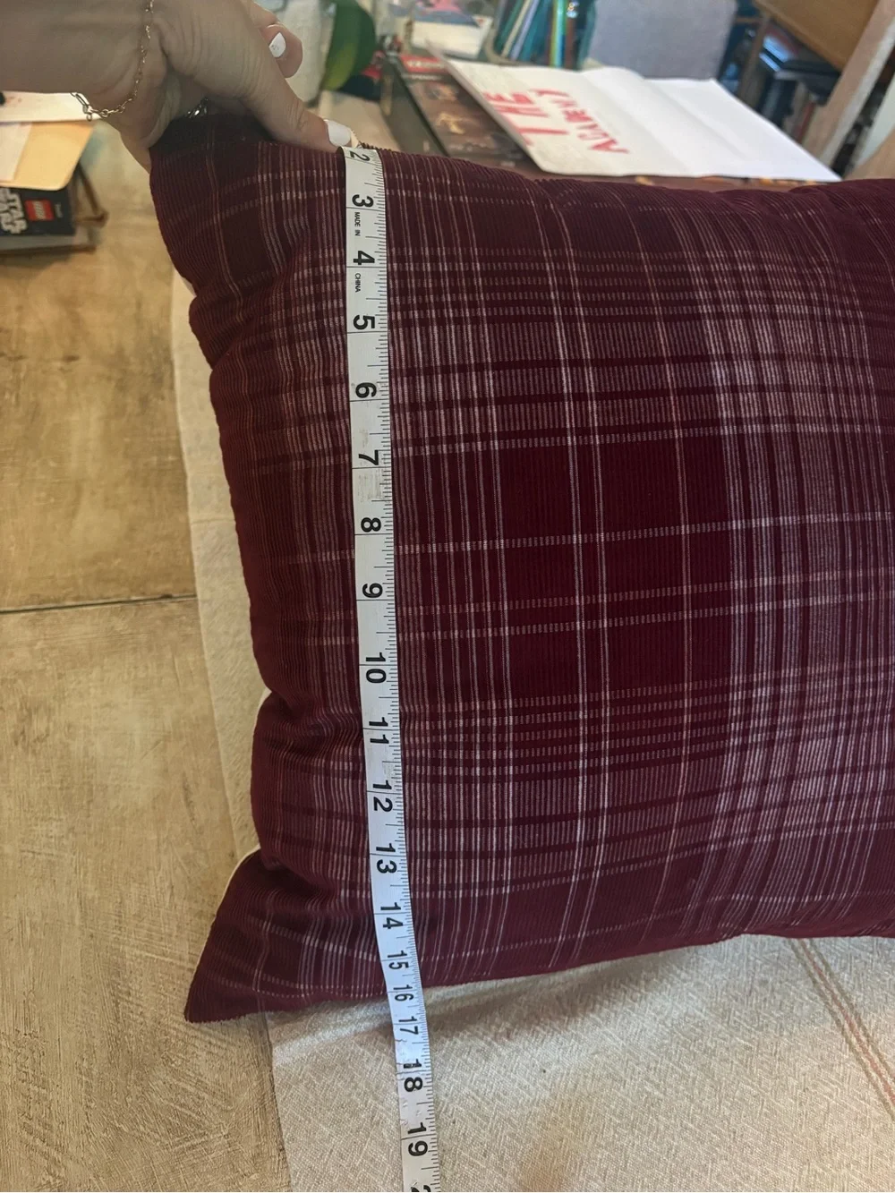 NWT Hearth & Hand Hearth Magnolia Corduroy Plaid Pillow 18x18 In Burgundy